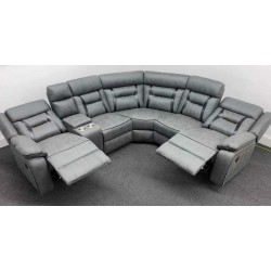 Miami Two Tone Grey Tech Leather Corner Power Recliner 