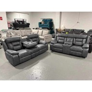 Nova Two Tone Grey Tech Leather Power Recliner 3 Seater